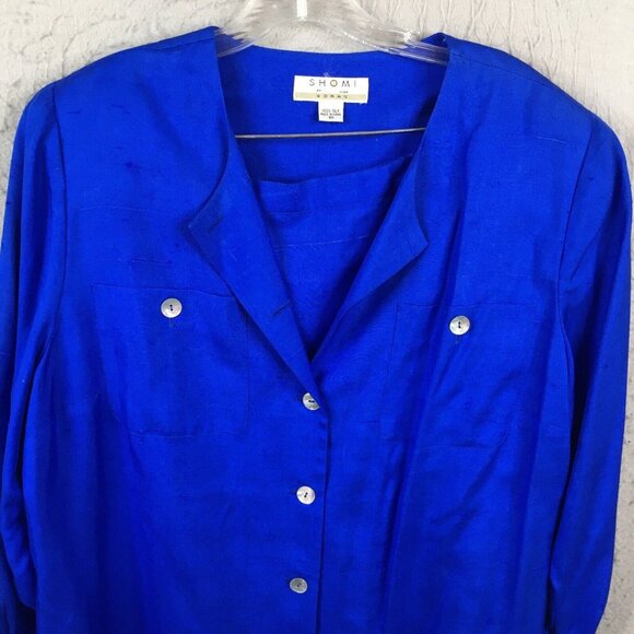 Shomi by Miller Shor Skirt Set Womens 20 Plus Size Blue 100% Silk Office Vintage - Picture 5 of 16